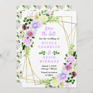 Spring Purple Flowers with Foliage Save The Date