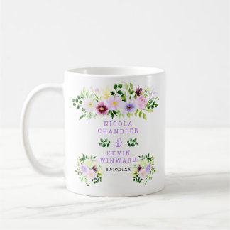 Spring Purple Flowers with Foliage Wedding Coffee Mug