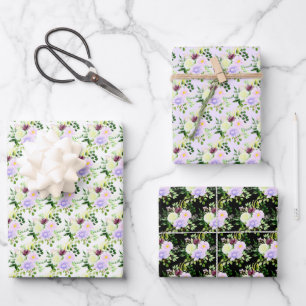 Spring Purple Flowers with Foliage Wrapping Paper Sheet