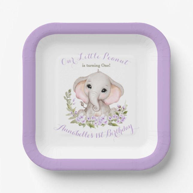 Spring Purple Girl 1st Birthday Custom Age Paper Plate (Front)