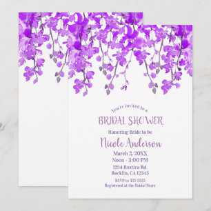 Spring Purple Orchid Branches Floral Bridal Shower Invitation