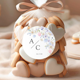 Spring Purple & Pink Wildflowers Wedding Classic Round Sticker