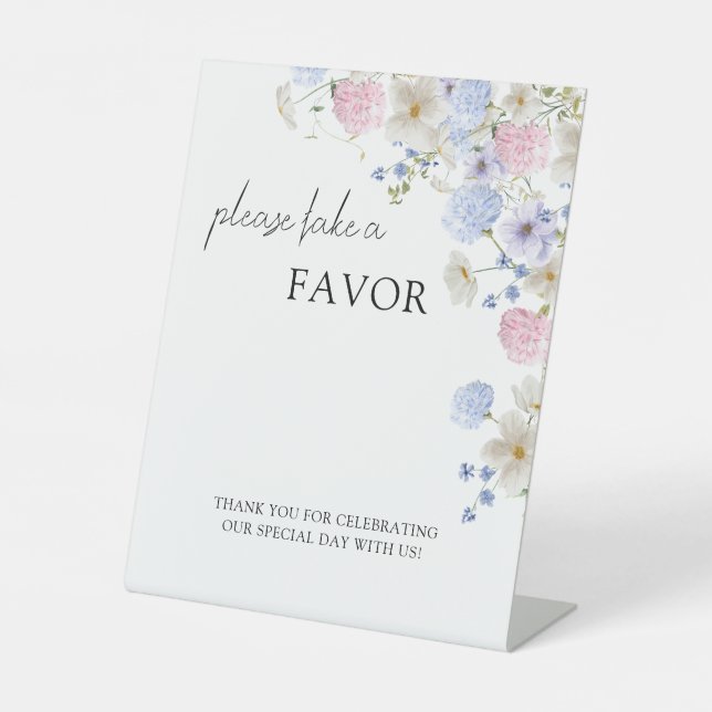 Spring Purple Pink Wildflowers Wedding Favors Pedestal Sign (Front)
