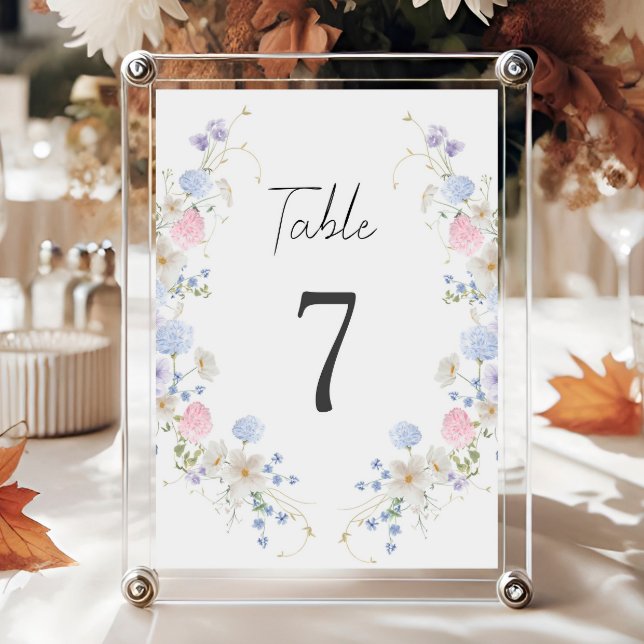Spring Purple & Pink Wildflowers Wedding Table Number (Creator Uploaded)