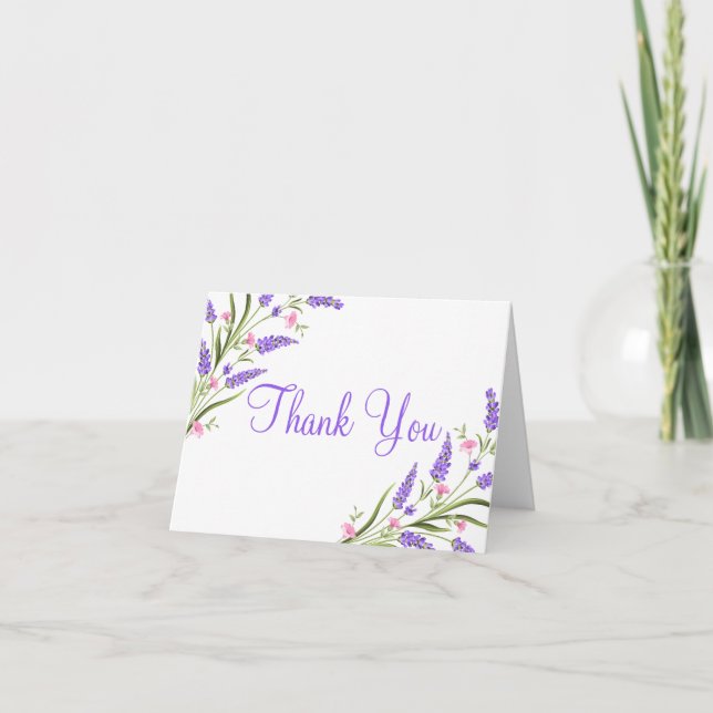 Spring Purple Watercolor Floral Wedding Thank You Card (Front)