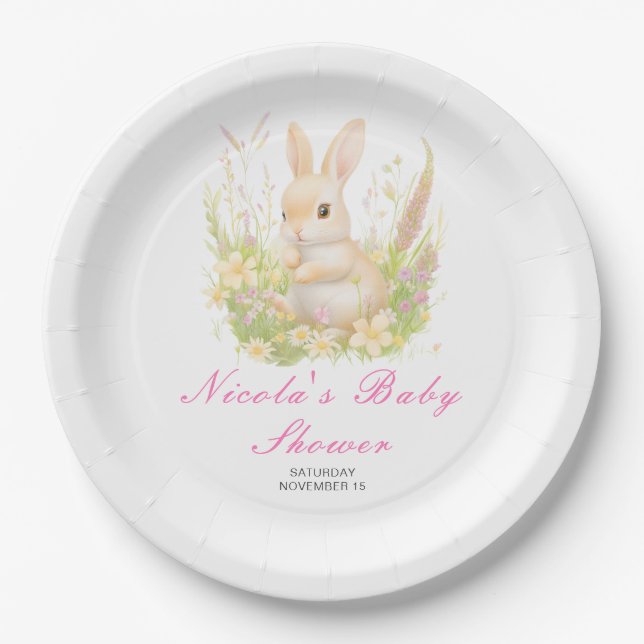 Spring Rabbit Baby Shower Paper Plate (Front)