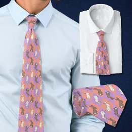 Spring Rabbit Pink and Purple Pastel Argyle Tie