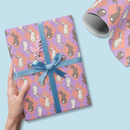 Spring Rabbit Pink and Purple Pastel Argyle Wrapping Paper