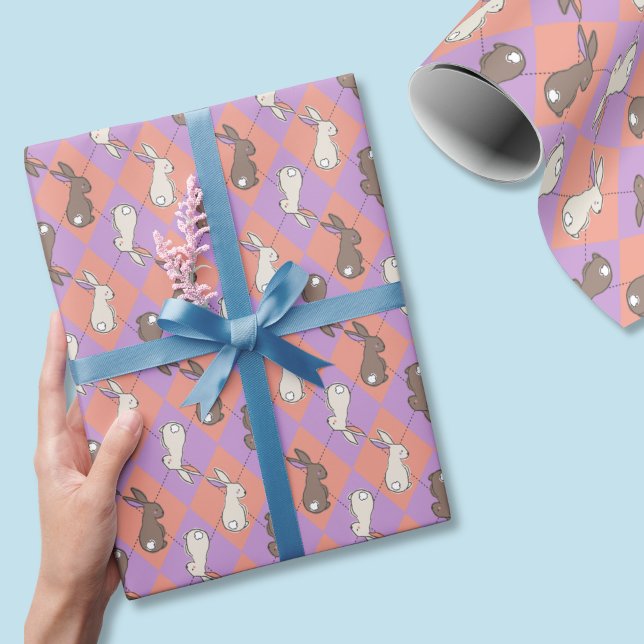 Spring Rabbit Pink and Purple Pastel Argyle  Wrapping Paper (Easter rabbit pastel wrapping paper is cute throughout spring and beyond!)