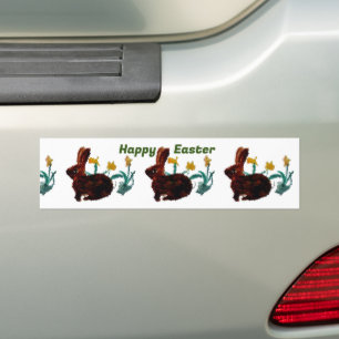 Spring Rabbits Daffodil Happy Easter Bumper Sticker
