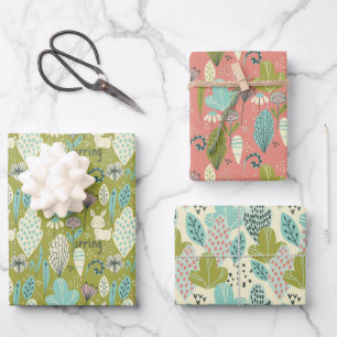 Spring Rabbits Floral Nature Wrapping Paper Sheet
