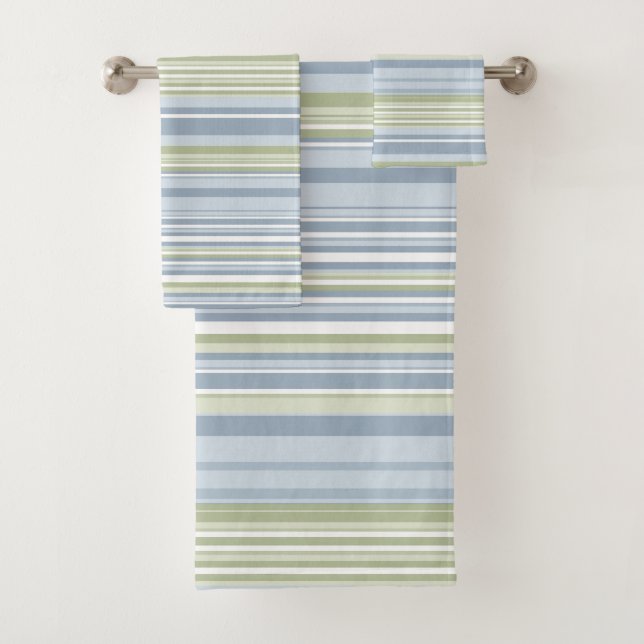 Spring Rain and Tropical Blue Stripes Bath Towel Set (Insitu)