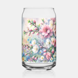 Spring Rain Blossom Watercolor Cottagecore Can Glass