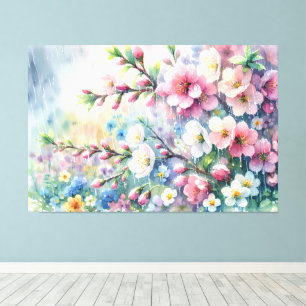 Spring Rain Blossom Watercolor Cottagecore Canvas Print