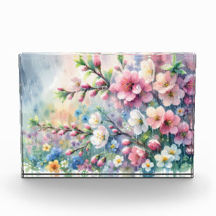 Spring Rain Blossom Watercolor Cottagecore Photo Block