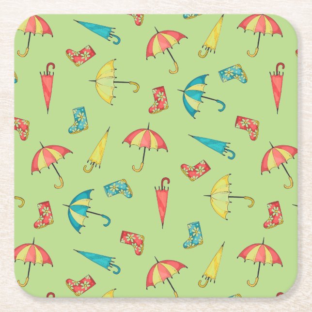 Spring Rain I Square Paper Coaster (Front)