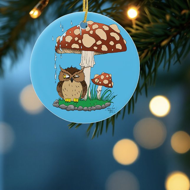 Spring Rain Shower Owl Mushroom Ceramic Tree Decoration (Creator Uploaded)