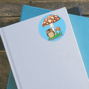 Spring Rain Shower Owl Mushroom Classic Round Sticker