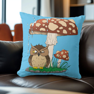 Spring Rain Shower Owl Mushroom Cushion