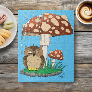 Spring Rain Shower Owl Mushroom Jigsaw Puzzle