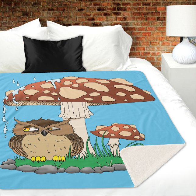 Spring Rain Shower Owl Mushroom Sherpa Blanket (Creator Uploaded)