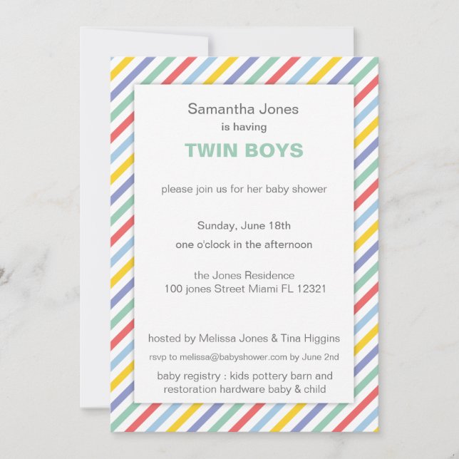 Spring Rainbow Stripes Pattern Baby Shower Invitation (Front)