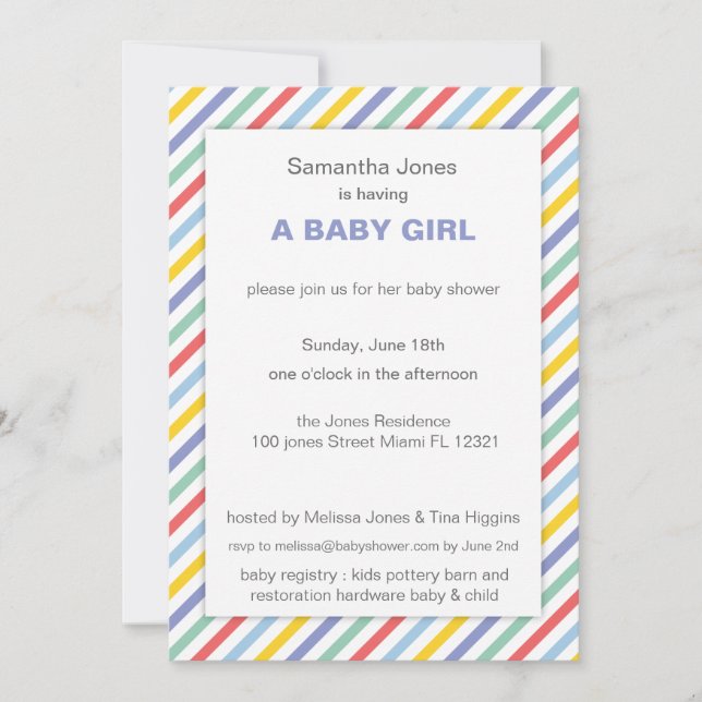 Spring Rainbow Stripes Pattern Baby Shower Invitation (Front)