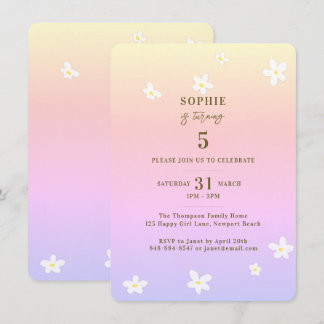 Spring Rainbow White Daisies Girl Birthday Party Invitation