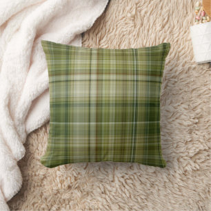 Spring Rains Cream, Tan, and Olive Green Plaid Cushion