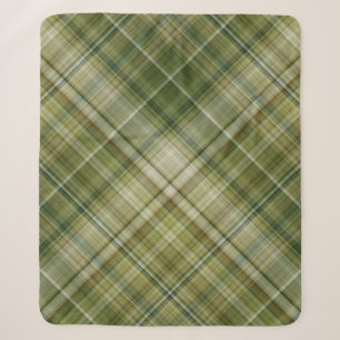 Spring Rains Cream, Tan, and Olive Green Plaid Sherpa Blanket