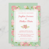 Spring Ranunculus Floral Mint Wedding Invitations