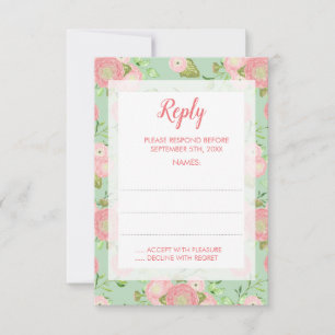 Spring Ranunculus Mint Floral Wedding Reply Cards