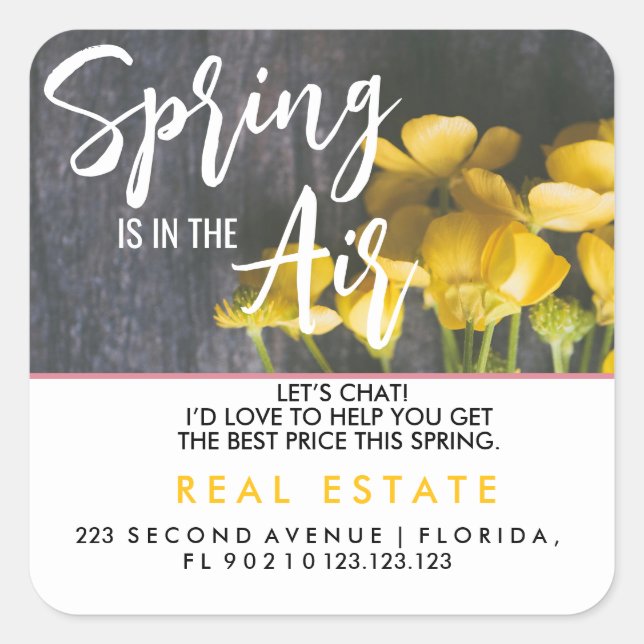Spring Real Estate Marketing Postcard | Custom Age Square Sticker (Front)