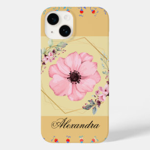 Spring Rebirth, Orange Graphic Art, Pink Flower Case-Mate iPhone 14 Case