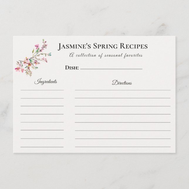Spring Recipe Card Floral Seasonal Kitchen  (Front)