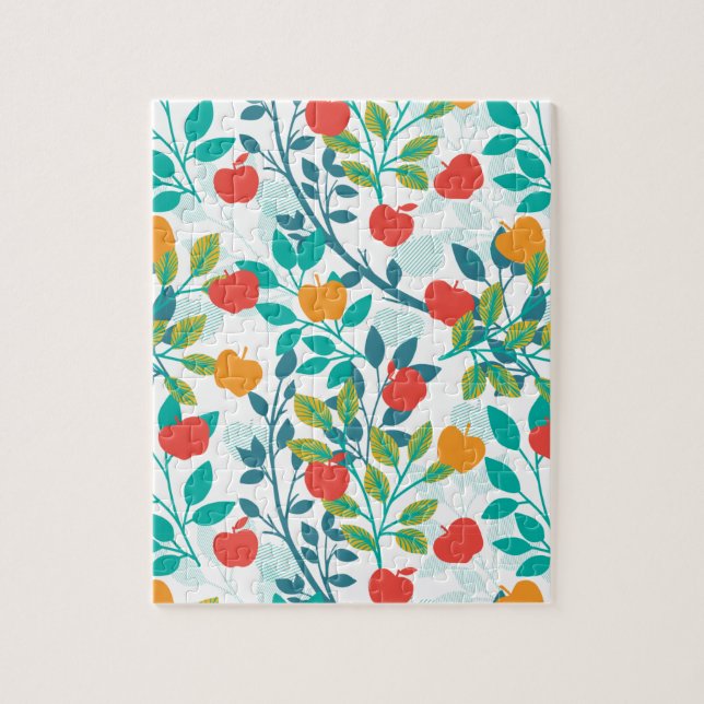 Spring Red and Green Colours Apple Fruit Pattern Jigsaw Puzzle (Vertical)