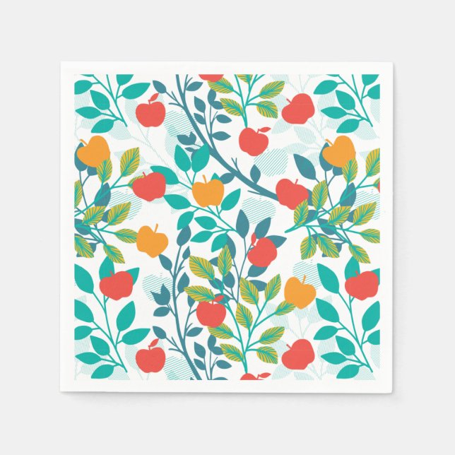 Spring Red and Green Colours Apple Fruit Pattern Napkin (Front)