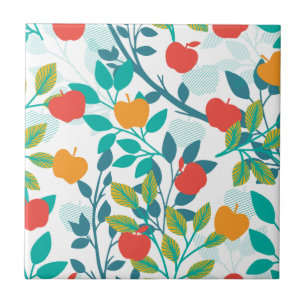 Spring Red and Green Colours Apple Fruit Pattern Tile