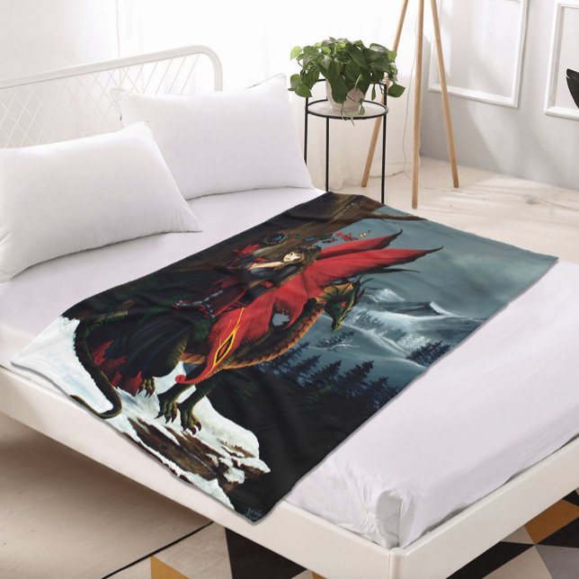 Spring Red Fairy Dragon Mother Nature Fantasy Fleece Blanket (Creator Uploaded)