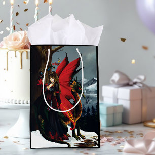Spring Red Fairy Dragon Mother Nature Fantasy Medium Gift Bag