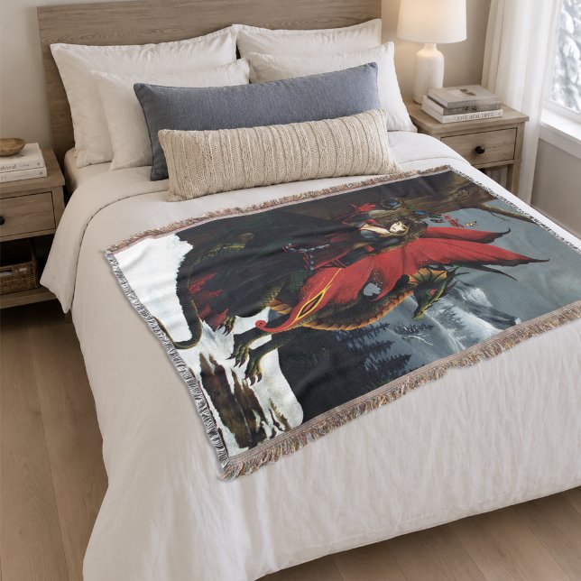 Spring Red Fairy Dragon Mother Nature Fantasy Throw Blanket (Creator Uploaded)