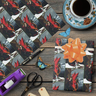 Spring Red Fairy Dragon Mother Nature Fantasy Wrapping Paper