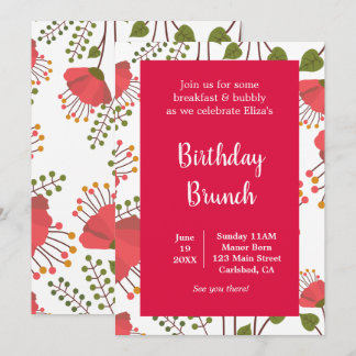 Spring Red Poppies Floral Birthday Brunch Invitation