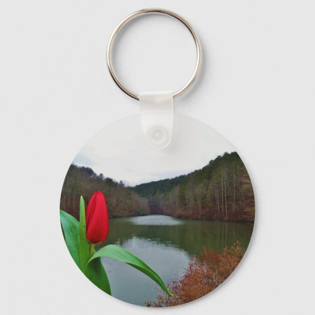 Spring Red Tulip at Lake Arrowhead Key Ring (Front)