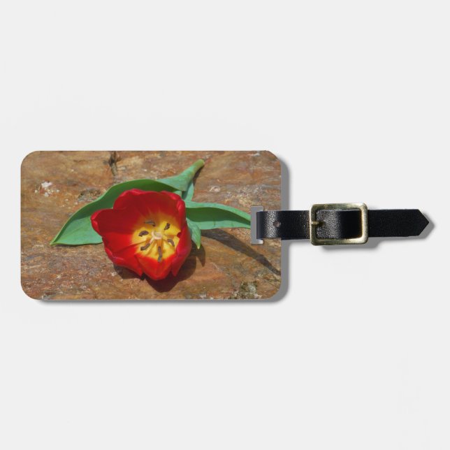 Spring Red Tulip Luggage Tag (Front Horizontal)