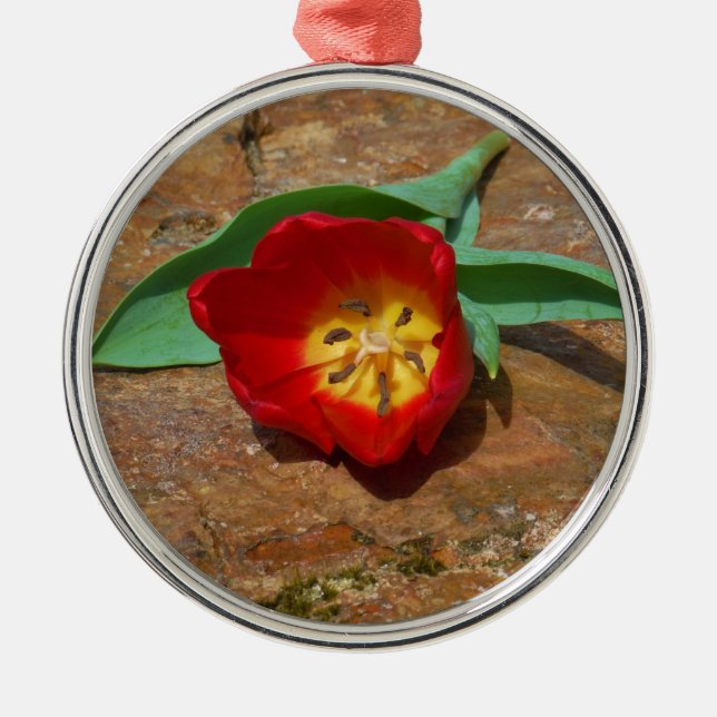 Spring Red Tulip Metal Tree Decoration (Front)