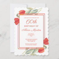 Spring Red Tulip Stylish Flora 60th Birthday