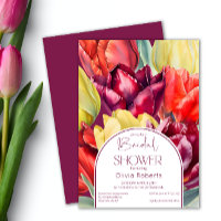 Spring red yellow watercolor tulips Bridal shower