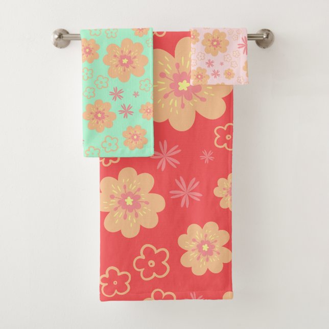 Spring Retro Flowers Pattern Bath Towel Set (Insitu)