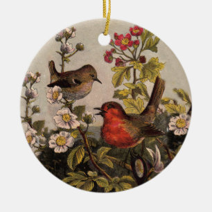 Spring Robin Birds Red Birding Ceramic Tree Decoration